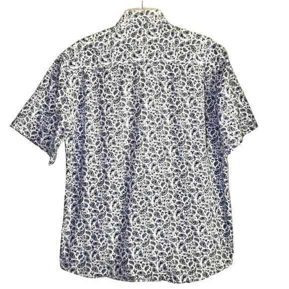 Alan Flusser Paisley Short Sleeve Button Down Shirt in White/Navy Men’s L - Picture 3 of 6